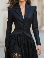Elegant Tailored Blazer Panel Lace Gown Set