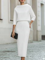 Boat Neck Long Sleeve Mermaid Tea-Length Wedding guest Dress