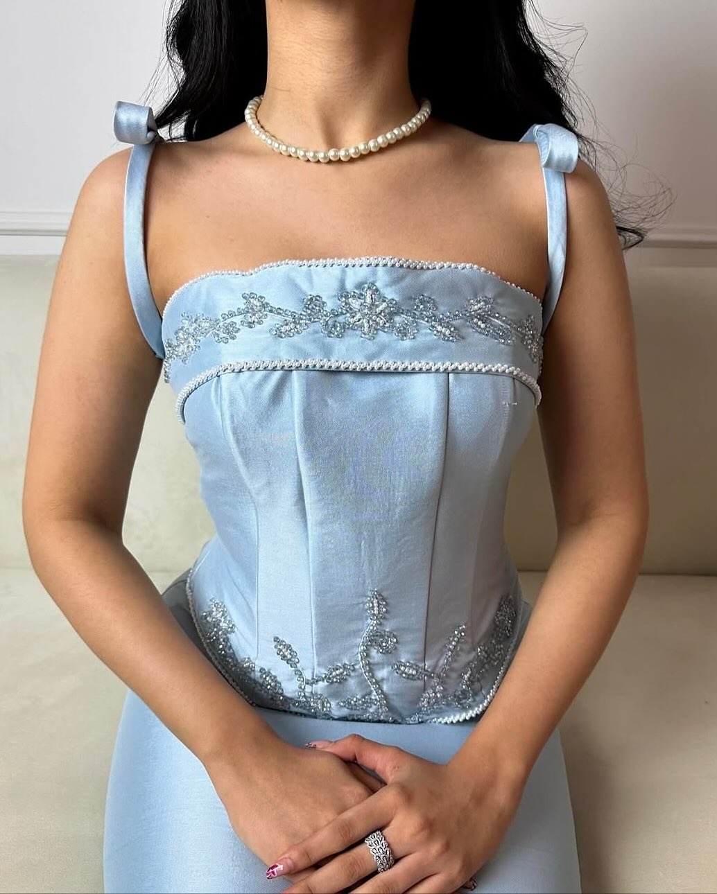 Blue Spaghetti Straps Bow Mermaid Floor-Lenght Evening Dress