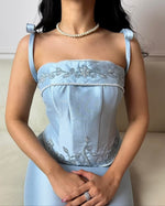 Blue Spaghetti Straps Bow Mermaid Floor-Lenght Evening Dress