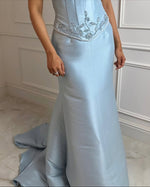 Blue Spaghetti Straps Bow Mermaid Floor-Lenght Evening Dress