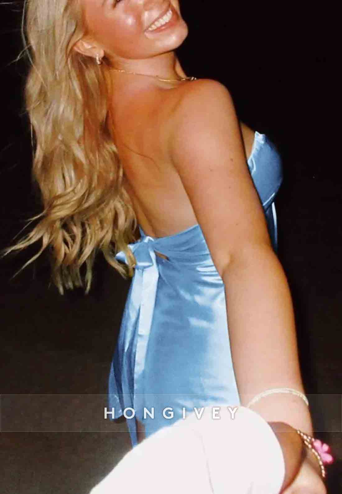 Strapless Stylish A Line Sweetheart Light Green Satin Short Homecoming Dress