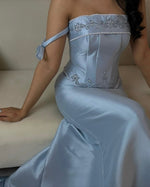 Blue Spaghetti Straps Bow Mermaid Floor-Lenght Evening Dress