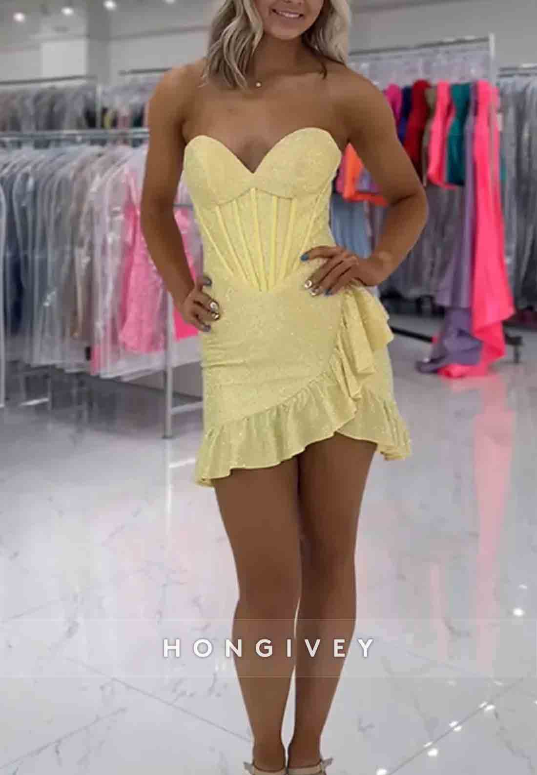 Sparkly Sheath Sweetheart Hot Strapless Short Homecoming Dress with Beading