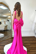 Fuchsia Satin Mermaid Prom Gown with Statement Bow Back