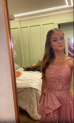 Strapless Blush Pink Ruched Tiered High-low Dress