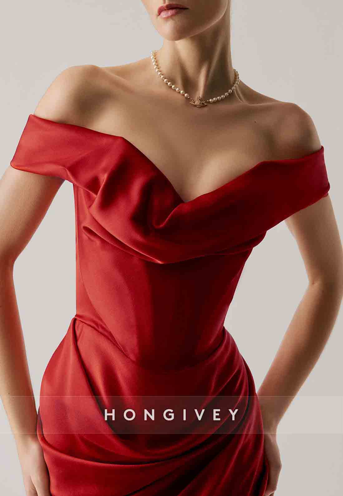 Red Off the Shoulder Asymmetrical Pleated Sheath Satin Short Homecoming Dresses