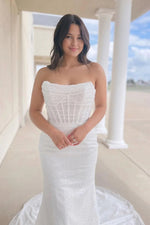 Glitter Mermaid Scoop Neck Sequins Wedding Dress