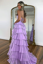 Gorgeous A Line Strapless Daffodial Tiered Chiffon Prom Evening Dresses with Hot Stone