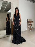 Black Sexy Halter Sleeveless Sequins Mermaid Backless Floor-Lenght Prom Dress