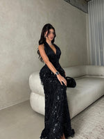Black Sexy Halter Sleeveless Sequins Mermaid Backless Floor-Lenght Prom Dress