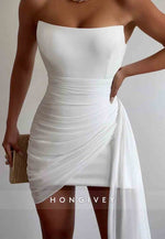 Side Draping Sheath Strapless Yellow Short Homecoming Dress with Ruched