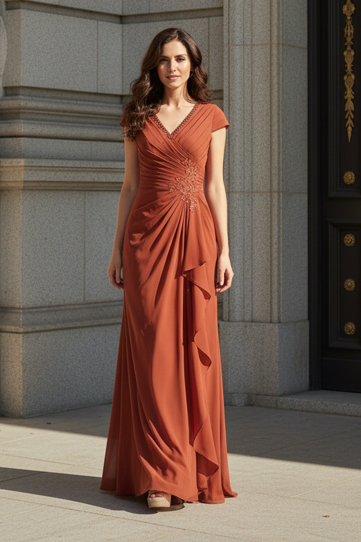 V-Neck Sleeveless Applique Mermaid Ruffles Mother of the Bride Dress