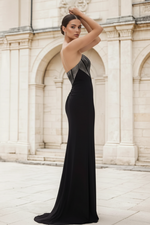 Strapless Beaded Corset Long Black Prom Dress
