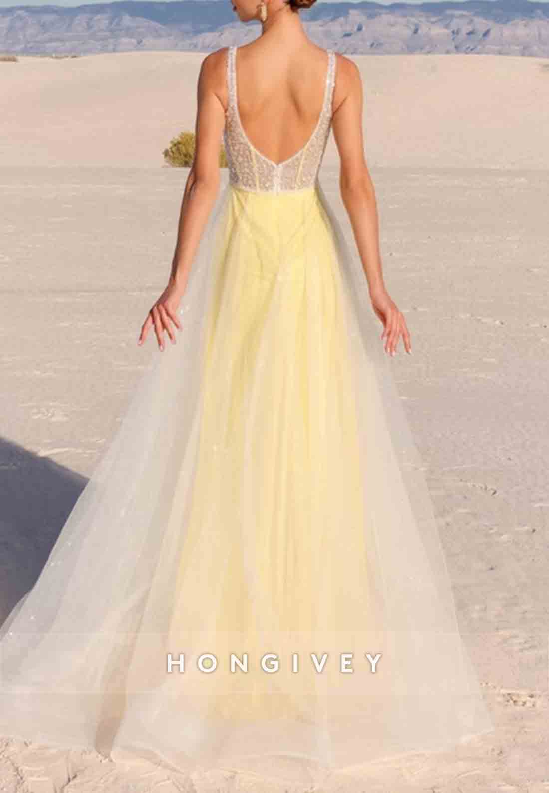 Tulle Low Back A-Line Floor-Length Illusion Regular Straps Prom Dresses