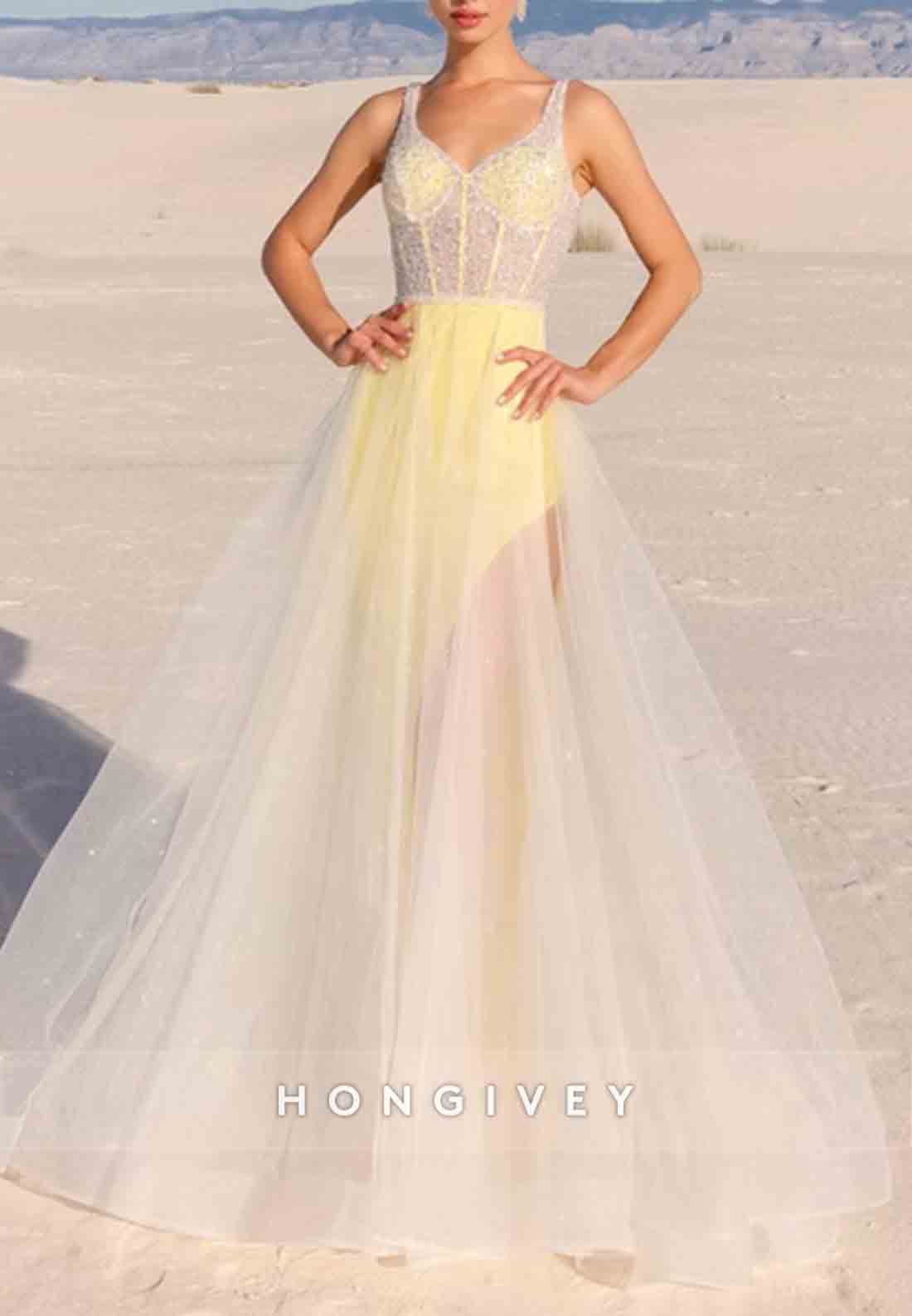 Tulle Low Back A-Line Floor-Length Illusion Regular Straps Prom Dresses