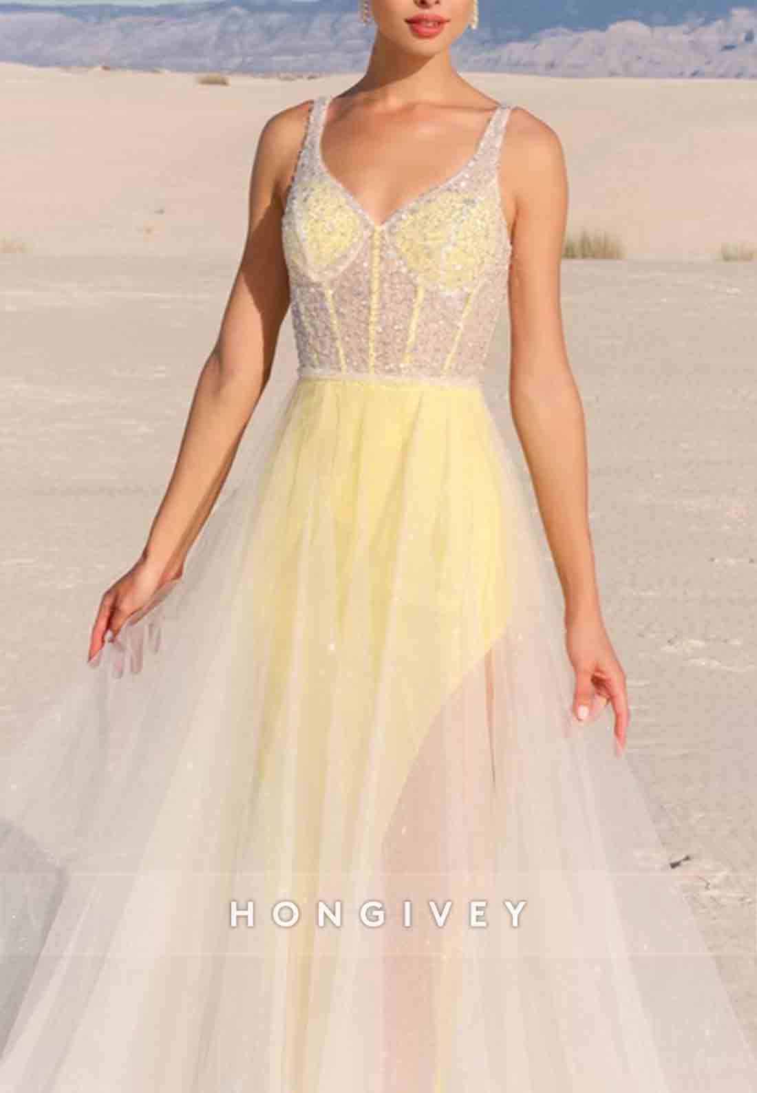Tulle Low Back A-Line Floor-Length Illusion Regular Straps Prom Dresses