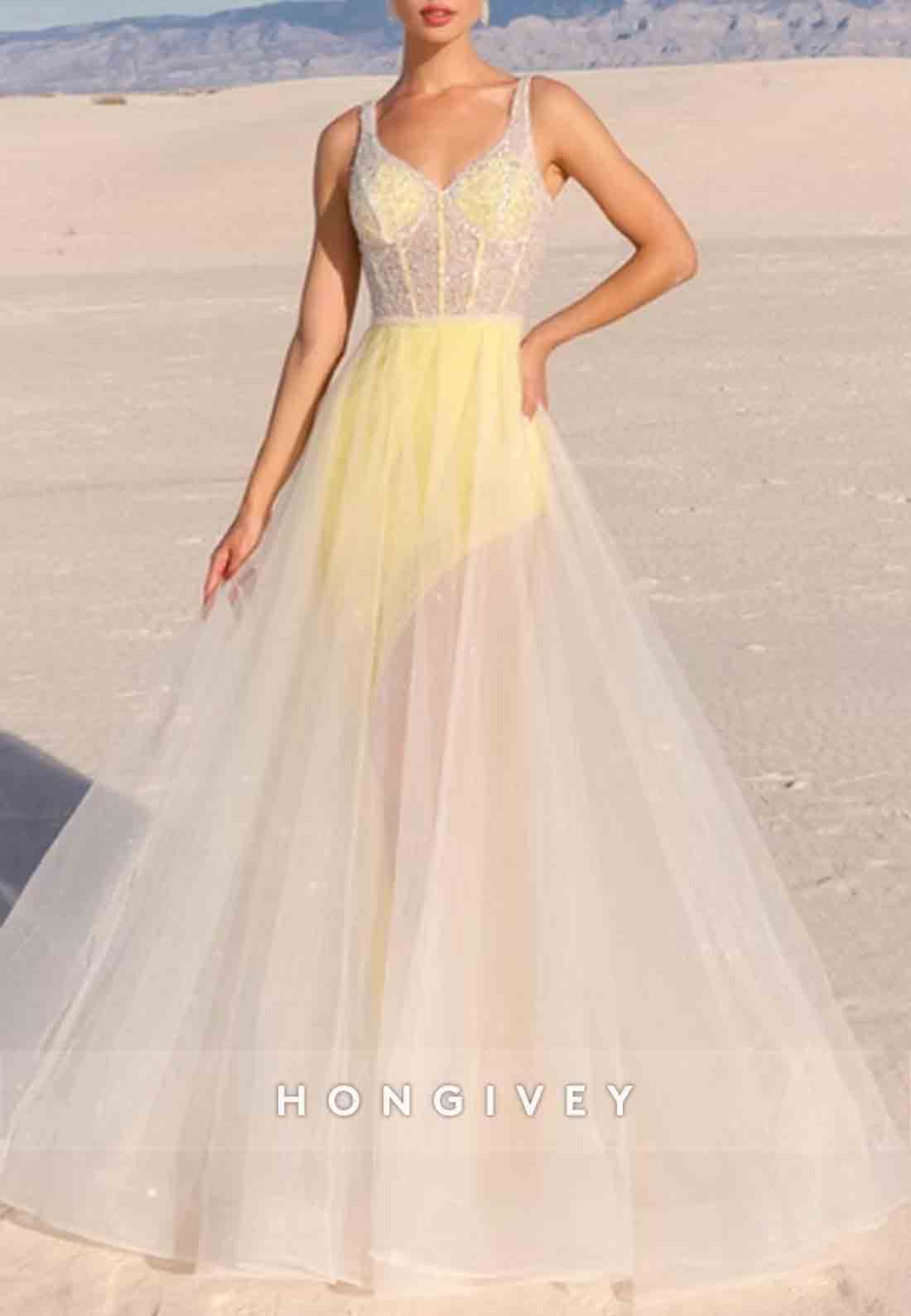 Tulle Low Back A-Line Floor-Length Illusion Regular Straps Prom Dresses