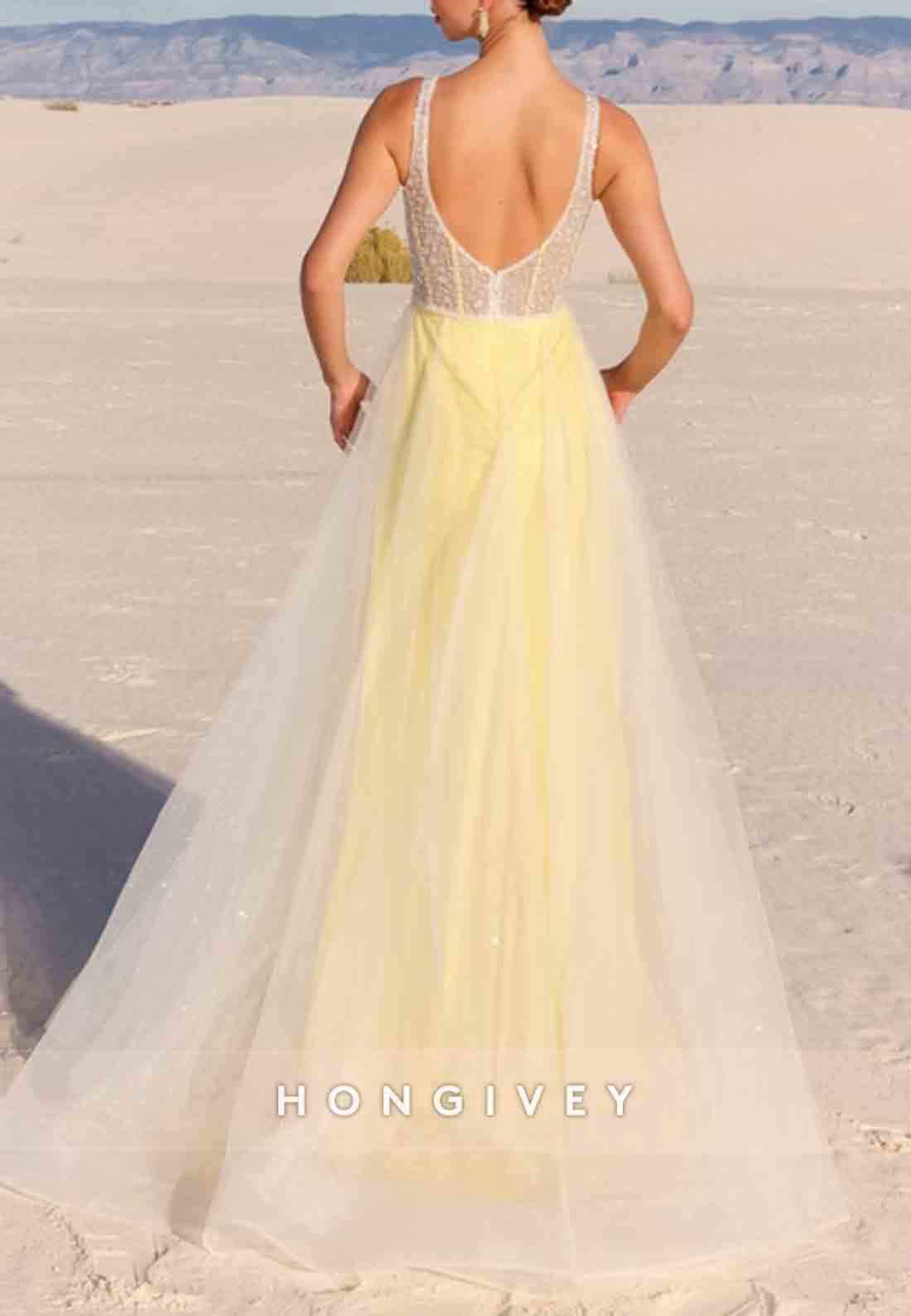 Tulle Low Back A-Line Floor-Length Illusion Regular Straps Prom Dresses