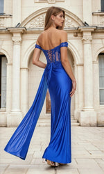 Royal Blue Off-the-Shoulder Long Prom Dress L599