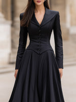 Elegant Tailored Waist Long-Sleeve Maxi Dress