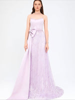Purple Strapless A-Line Bow Lace Sequins Floor-Lenght Evening Dress