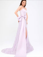 Purple Strapless A-Line Bow Lace Sequins Floor-Lenght Evening Dress