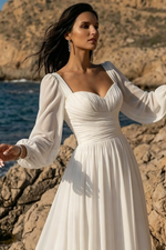 A-Line Sweetheart Long Sleeves Sweep Train Chiffon Wedding Dresses