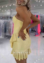 Sparkly Sheath Sweetheart Hot Strapless Short Homecoming Dress with Beading