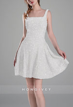 Square Neck Sequined A-Line Regular Straps Short Homecoming Dress
