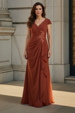 V-Neck Sleeveless Applique Mermaid Ruffles Mother of the Bride Dress