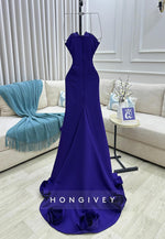 Strapless Regency Trumpet Evening Gowns with 3D Flowers and Side Slit