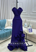 Strapless Regency Trumpet Evening Gowns with 3D Flowers and Side Slit