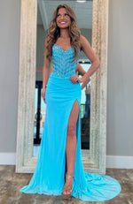 Sweetheart Mermaid Prom Dresses Long Chiffon Beaded Evening Gowns with Slit