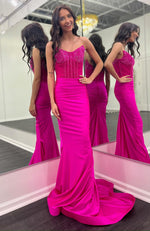 Mermaid Satin Corset Sequin Beaded Long Prom Dresses for Women Evening Party