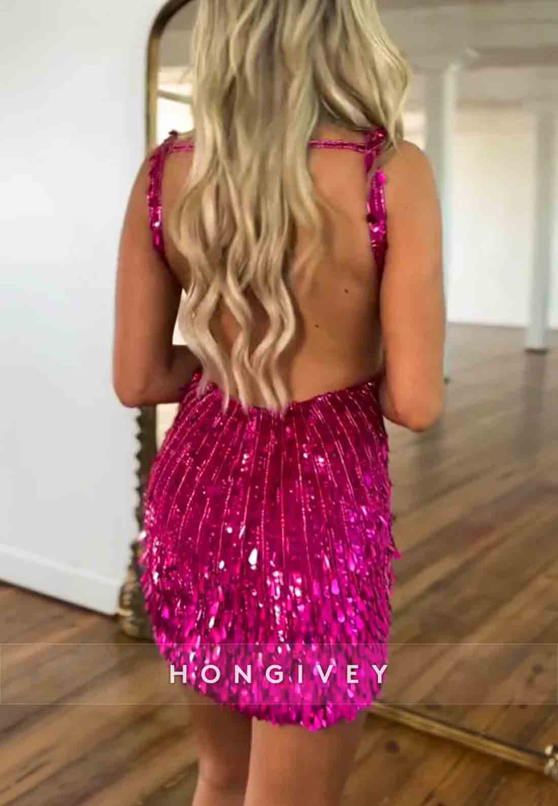 Regular Straps Low V-Neck Sheath Sleeveless Open Back Beading Min Homecoming Dresses