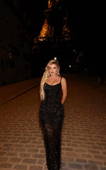 Spaghetti Strap Black Feather Sequins Lace Mermaid Sleevless Prom Dress