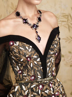 Sequins Sparkle Applique Off the Shoulder Long Sleeve Tulle A-Line Evening Dress