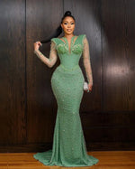 Hidais Shinning Applique Long Sleeves Green Mermaid Floor Length Prom Dress
