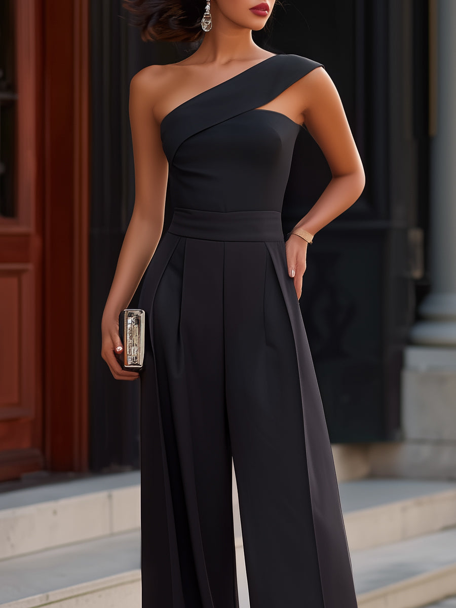 Asymmetric One-Shoulder Wide-Leg Jumpsuit