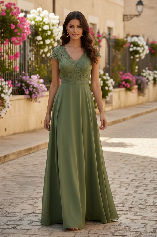 Green V-Neck Sleeveless Applique A-Line Mother of the Bride Dress