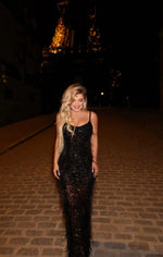 Spaghetti Strap Black Feather Sequins Lace Mermaid Sleevless Prom Dress