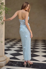 Fashion Blue Sweetheart Beaded Sparkle Sleeveless Mermiad Flowers Ankle-Length Prom Dress
