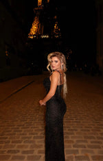 Spaghetti Strap Black Feather Sequins Lace Mermaid Sleevless Prom Dress