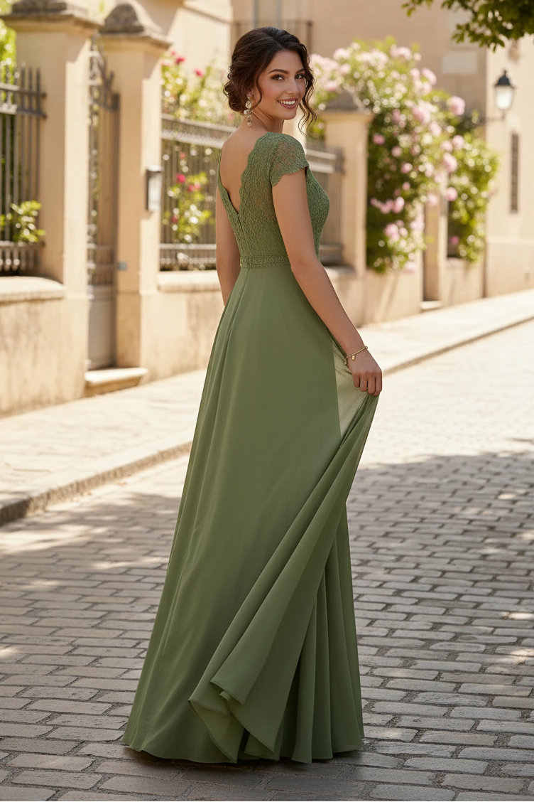 Green V-Neck Sleeveless Applique A-Line Mother of the Bride Dress