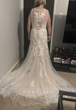 Regular Straps Low V-Neck Lace Court Train Trumpet Wedding Dresses
