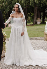 Charming Long White A-line Lace Corset Wedding Dress with Long Sleeves