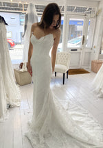 Mermaid V Neck Lace Long Wedding Dresses, Elegant Wedding Dress