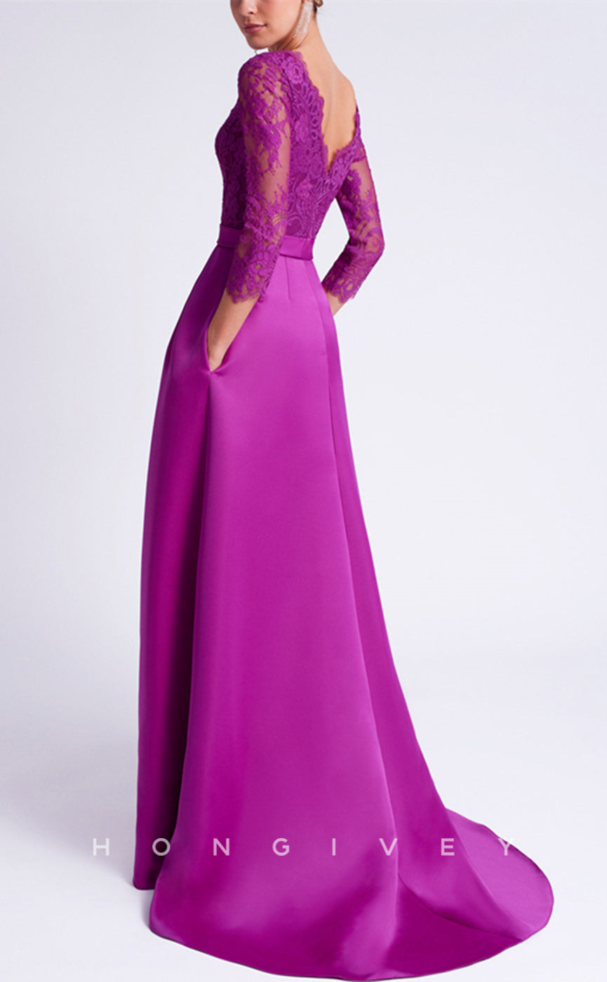 HM239 - Scoop 3/4 Sleeves A-Line Two Tone Mother of the Bride Dress