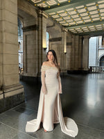 Beaded Sequins Lace Off the Shoulder Long Sleeve Mermiad Evening Dress Court Train